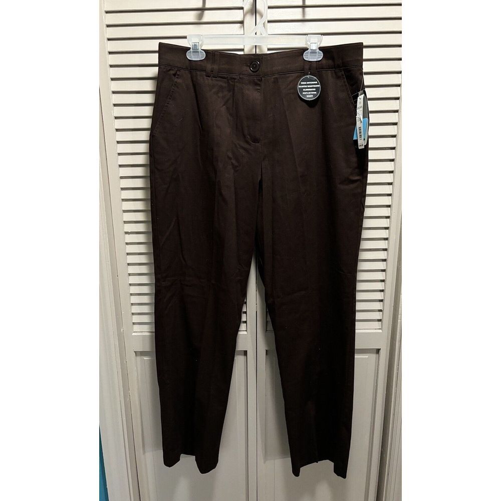Counterparts Brown Flat Front Pants Size 16 High‎ Rise Zip Elastic Band Waist